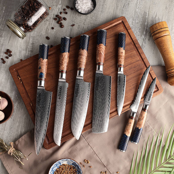 Hanikamu 7-Piece VG10 Damascus Chef Knife Set