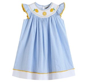 Light Blue Striped Lemons Smocked Bishop Dress-size 6 - Abbies Place