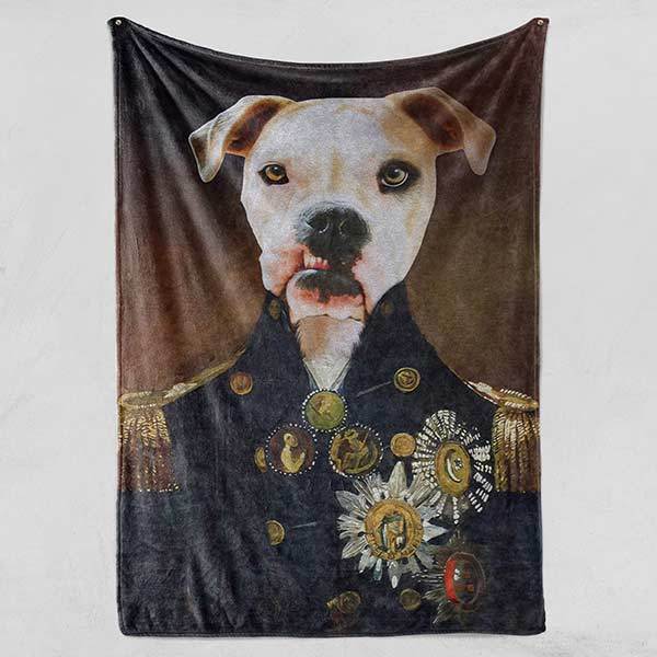 Colonel Chewed It Off - Fleece Blanket - Custom pet art of your dog or cat by pop-your-pup