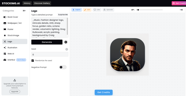 Stockimg ist eine AI App, die KI Logos und weiteres Artwork kreiert