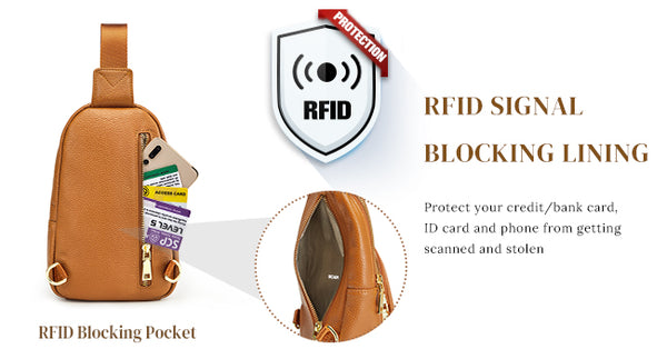 RFID Blocking Leather Sling Bag