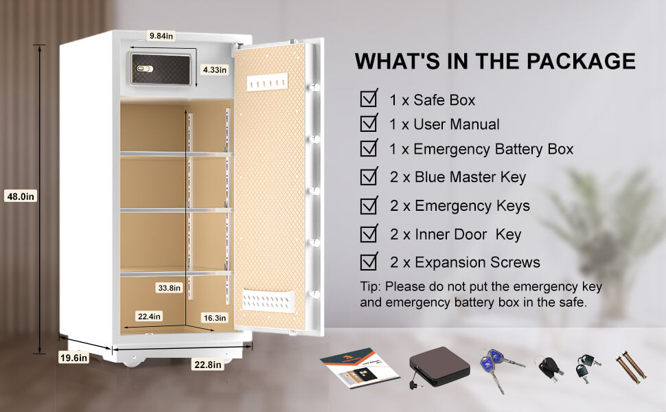 TIGERKING 11.5 Cubic Feet Extra Large Heavy Duty Safe Box, Home Safe with Double Safety Key Lock and Separate Lock Box, Digital safe 120XH-1 White