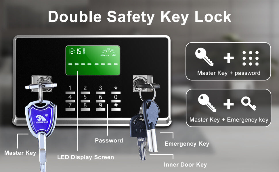 TIGERKING 17.6 Cubic Feet Extra Large Heavy Duty Safe Box, Home Safe Key Lock and Separate Lock Box, Digital safe for Home Hotel Office