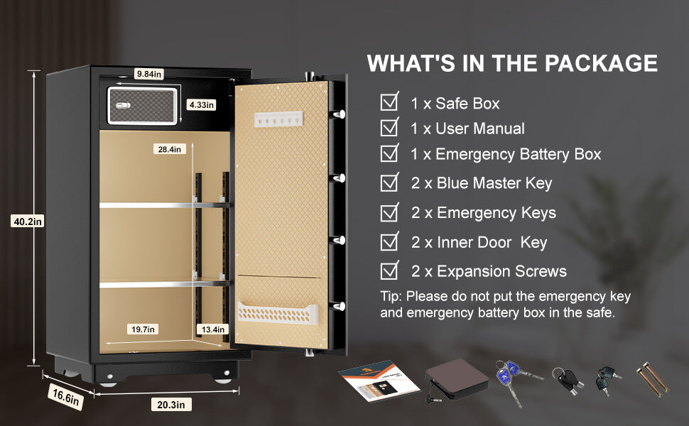 TIGERKING 7.2 Cubic Feet Extra Large Heavy Duty Safe Box, Home Safe with Double Safety Key Lock and Separate Lock Box 100XH Black