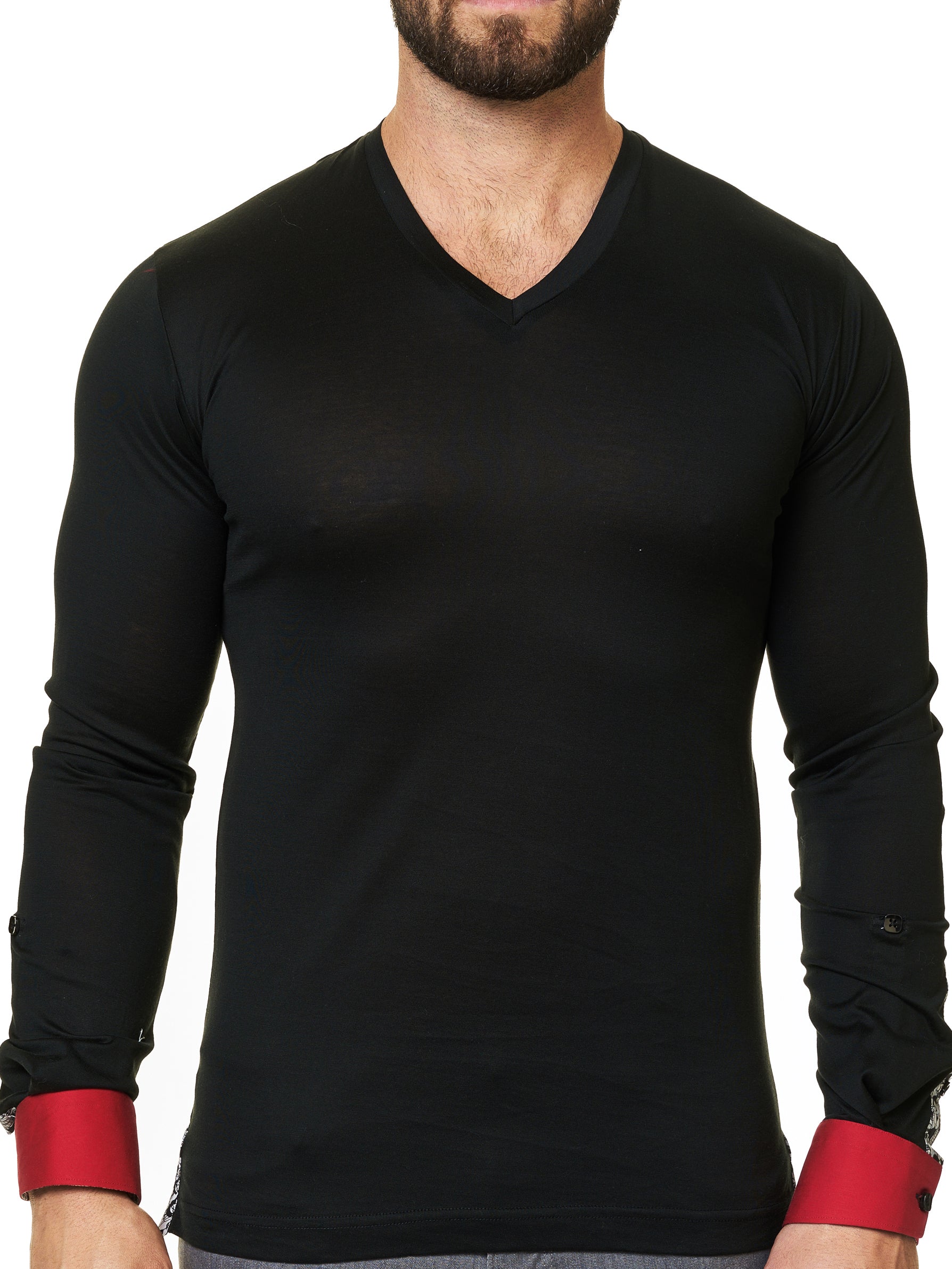 V Neck L Solid Black