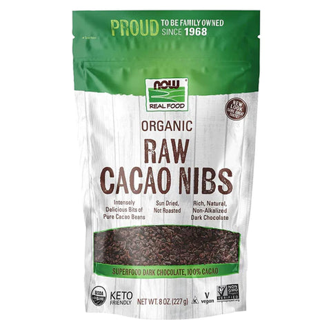 NOW Foods Cacau nibs orgânicos e crus 8 oz