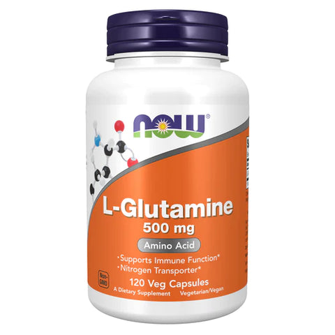 NOW Foods L-glutamina 500 mg 120 cápsulas de vegetais