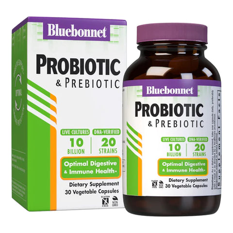 Bluebonnet Probióticos e prebióticos 10 bilhões de CFU 30 cápsulas de vegetais