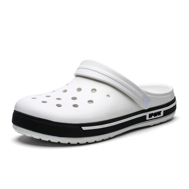 white rubber clogs