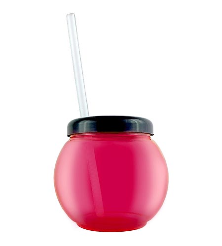 BarConic Pink Fishbowl Plastic Drinkware - 20 ounce -  With Lid and Straw - CASE OF 100