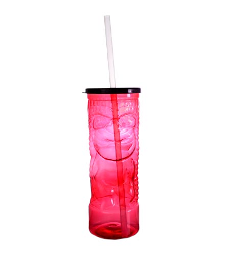 BarConic Red Plastic Tiki Cup w/ Lid and Straw - 24 oz - CASE OF 50