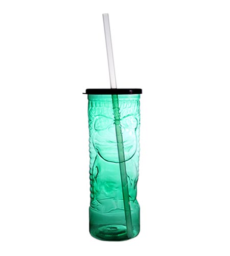 BarConic Green Plastic Tiki Cup w/ Lid and Straw - 24 oz - CASE OF 50