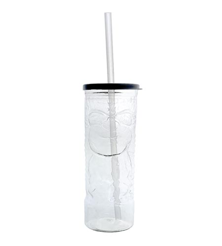 BarConic Clear Plastic Tiki Cup w/ Lid and Straw - 24 oz - CASE OF 50