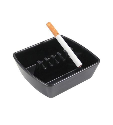 Modern Square Black Plastic Ashtray - CASE OF 12