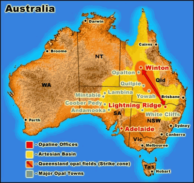 map of opals in Australia