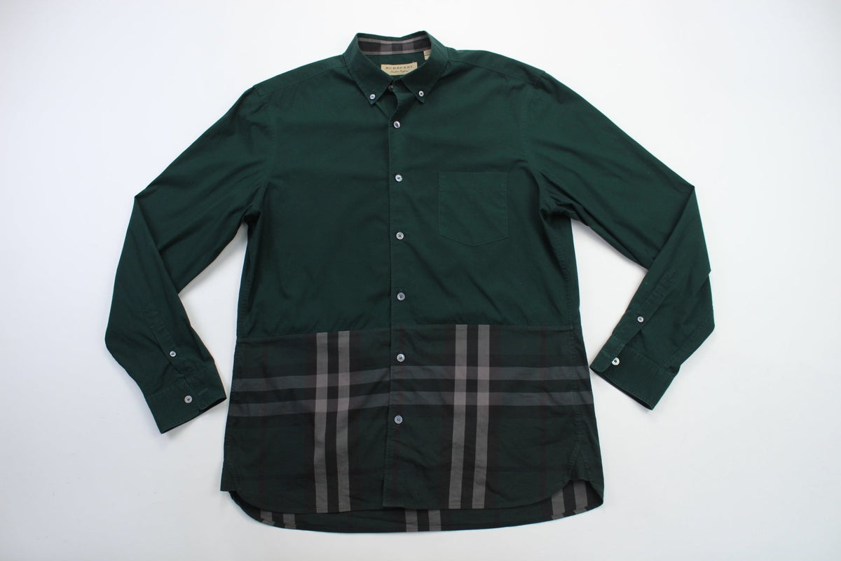 Burberry London Forest Green & Plaid Button Up Shirt – 