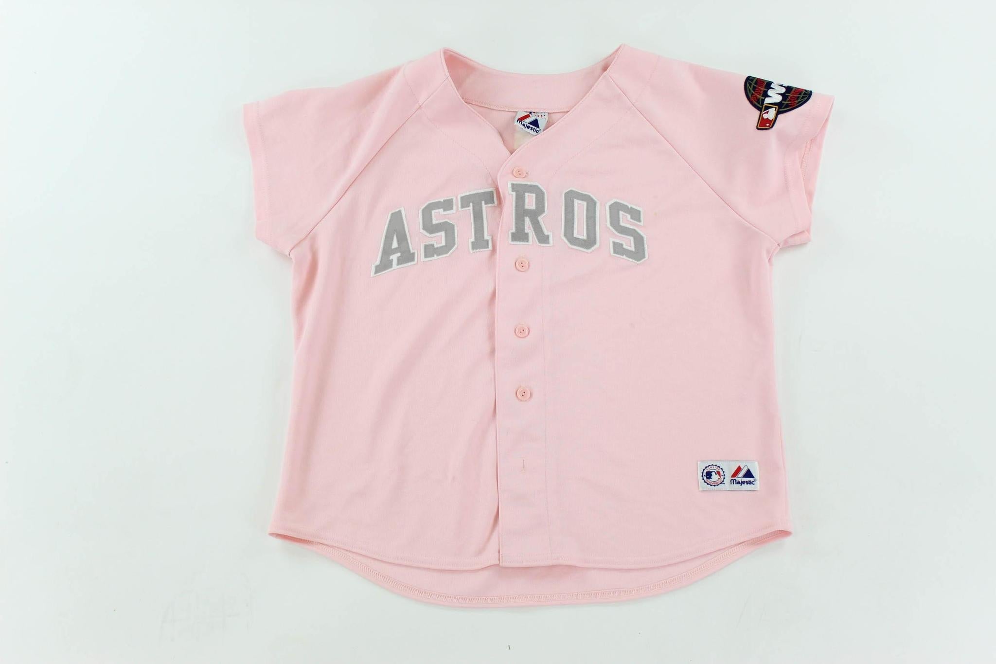 Women's Majestic Houston Astros Pink & White Pinstripe Jersey –