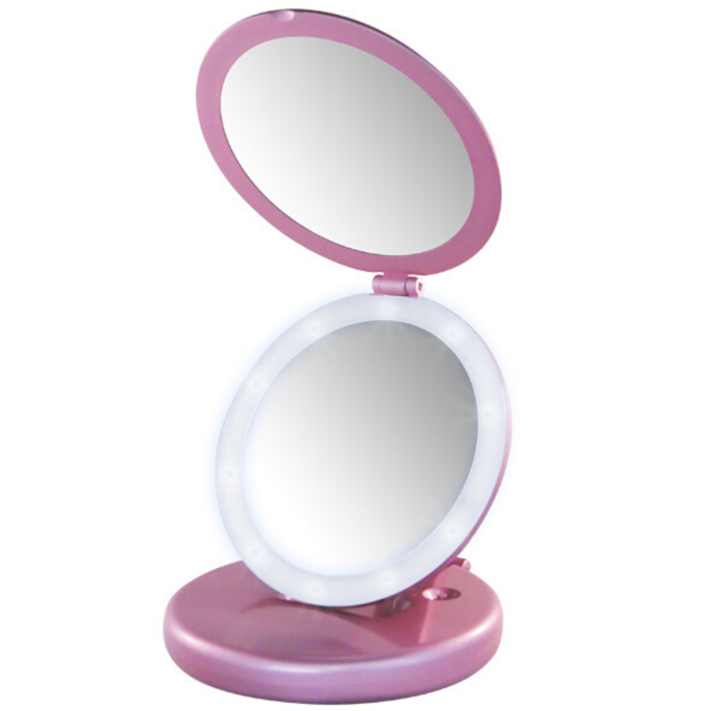 Lighted And Foldable Pink Travel Mirror (M958)