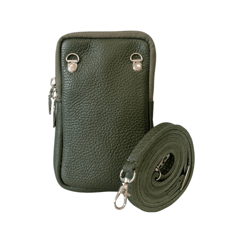 Leather Phone Bag in Khaki
