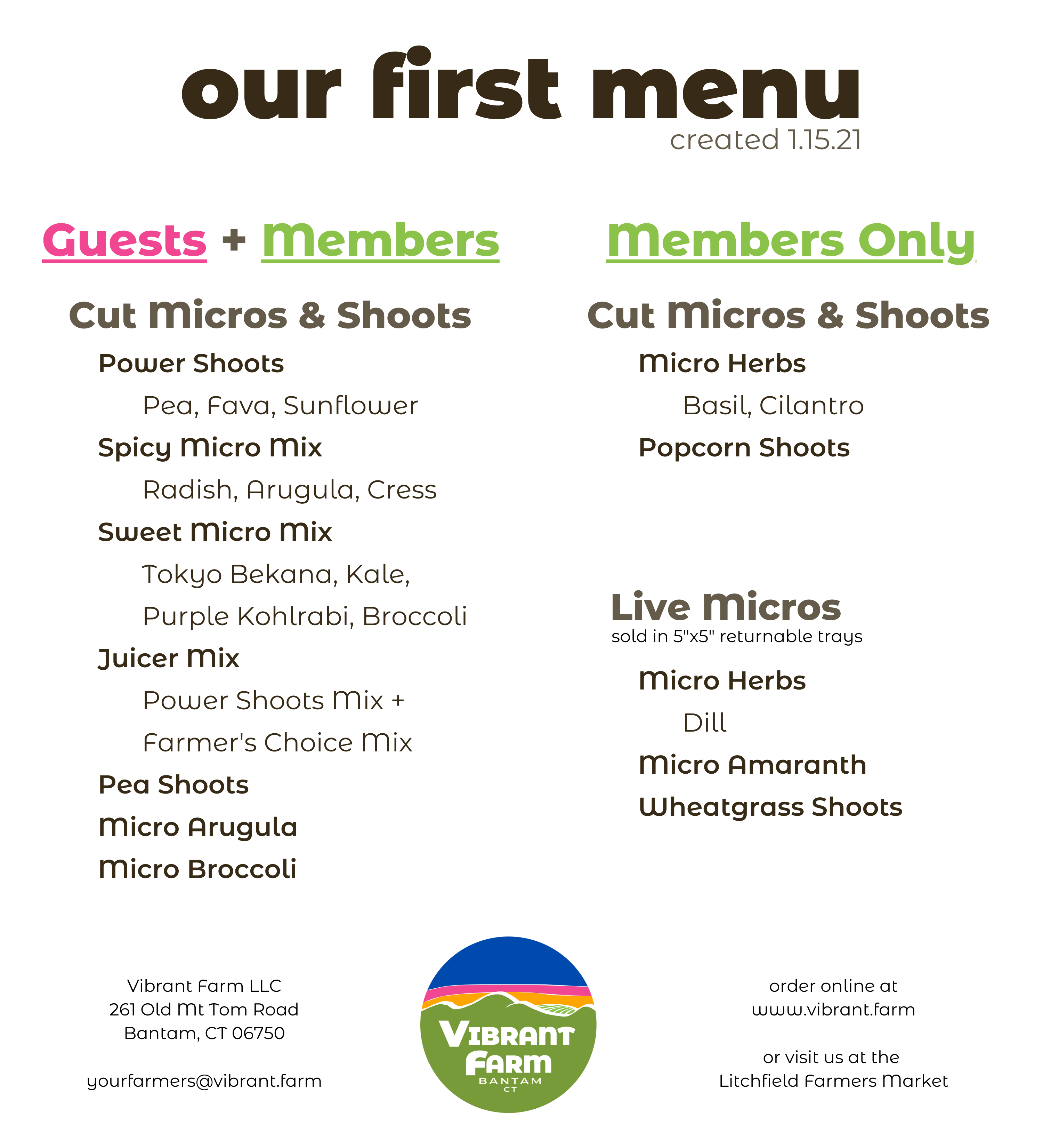 Our First Menu. Created 1.15.21