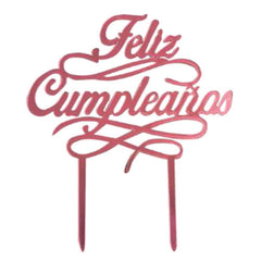 Cake Topper Acrilico Feliz Cumpleaños Rosa Metalico