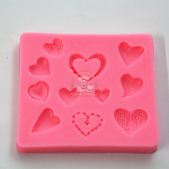 Molde Silicon Corazones Grabados Mini