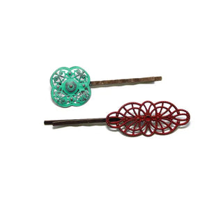 Moxie Mismatched Filigree Bobby Pins Set of 2 - Gleeful Peacock