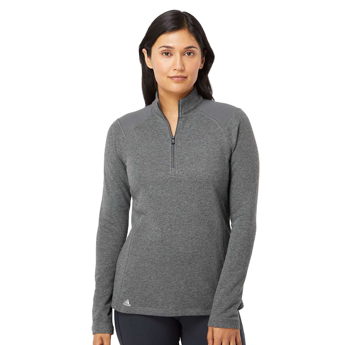 Image of adidas Women's Heathered Quarter-Zip Pullover with Colorblocked Shoulders