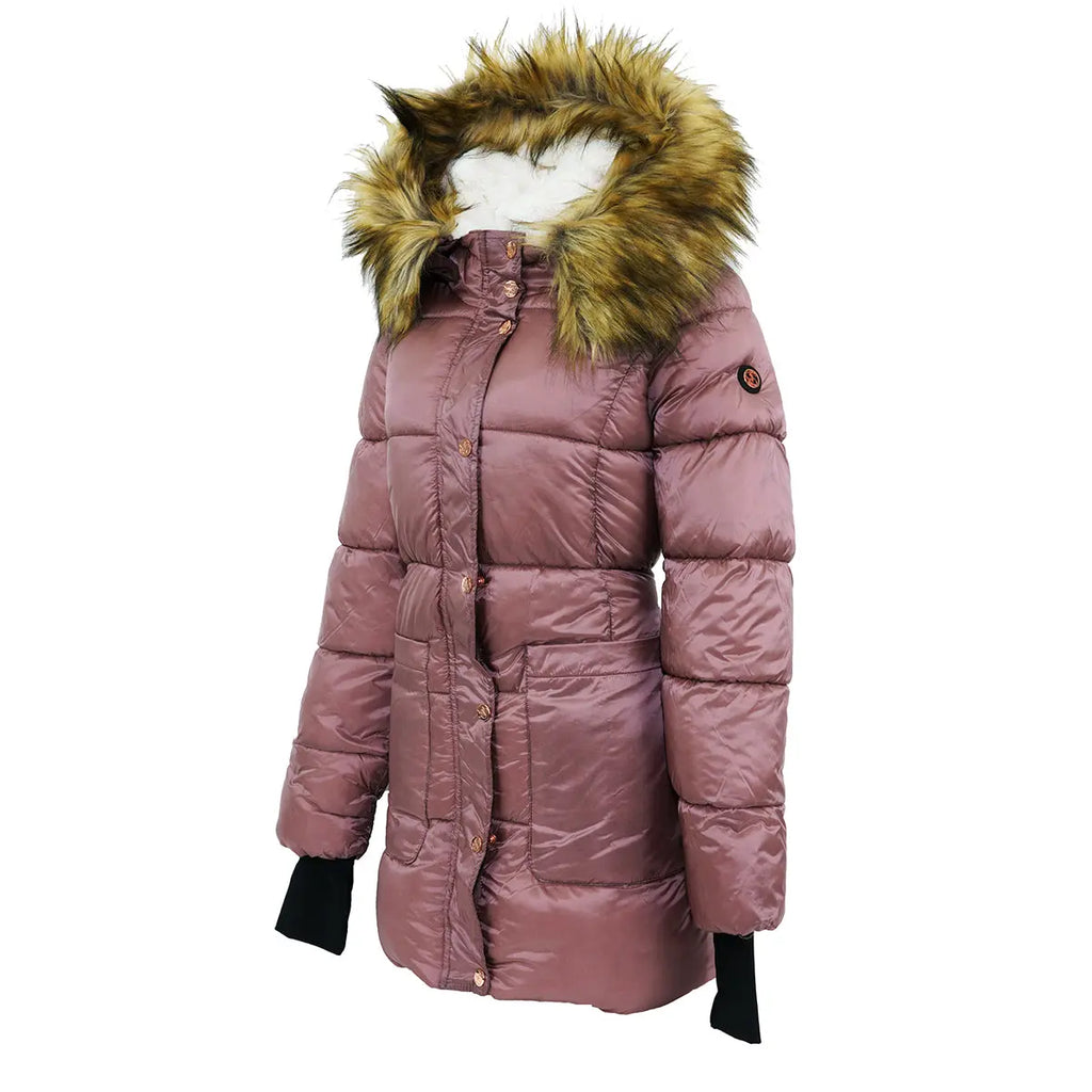 Jessica Simpson Women's Faux Fur Lined Nylon Puffer Jacket Dusty Pink ...