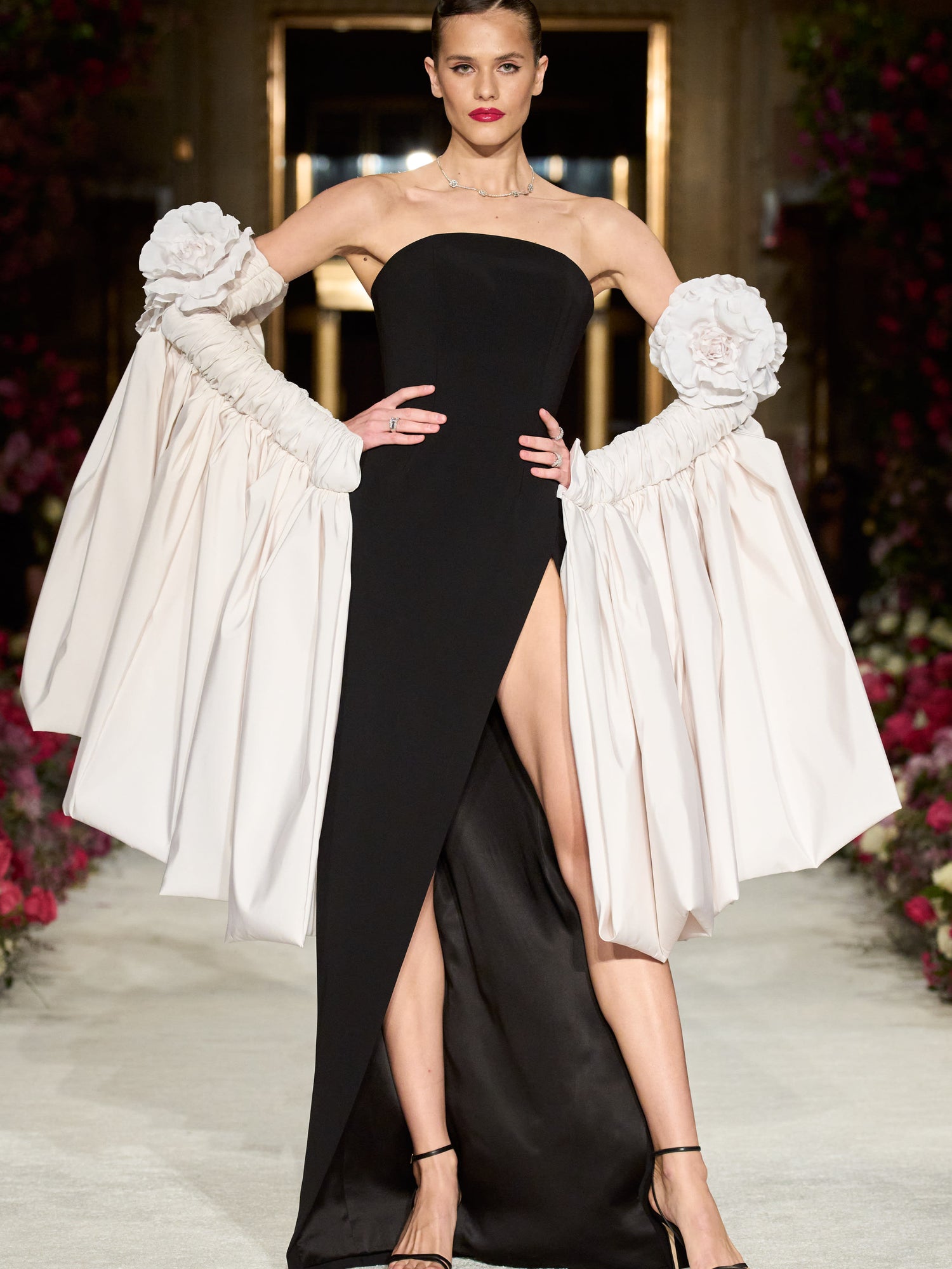 Strapless Cascading Rose Sleeve Gown | Christian Siriano