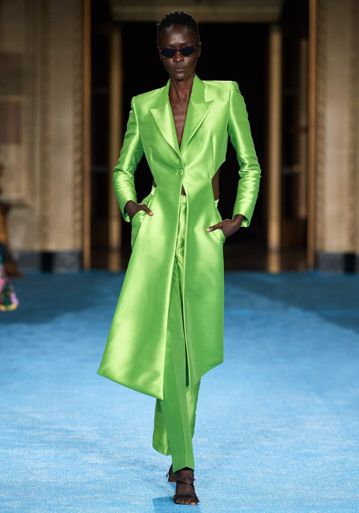 Iridescent Lime Exaggerated Lapel Cropped Blazer | Christian Siriano