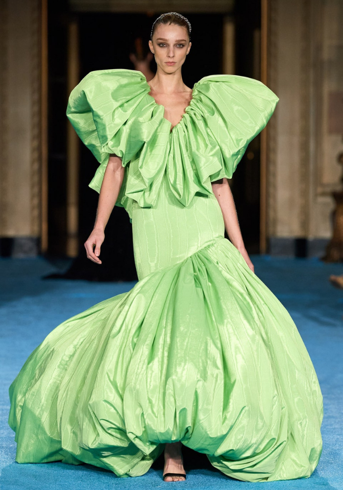 Structured Bubble Gown in Pear Moire | Christian Siriano