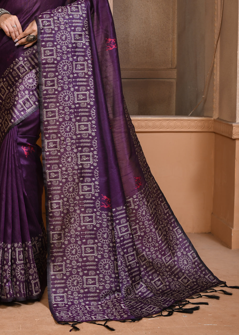Wine Purple Woven Cotton Silk Saree – Zari Banaras