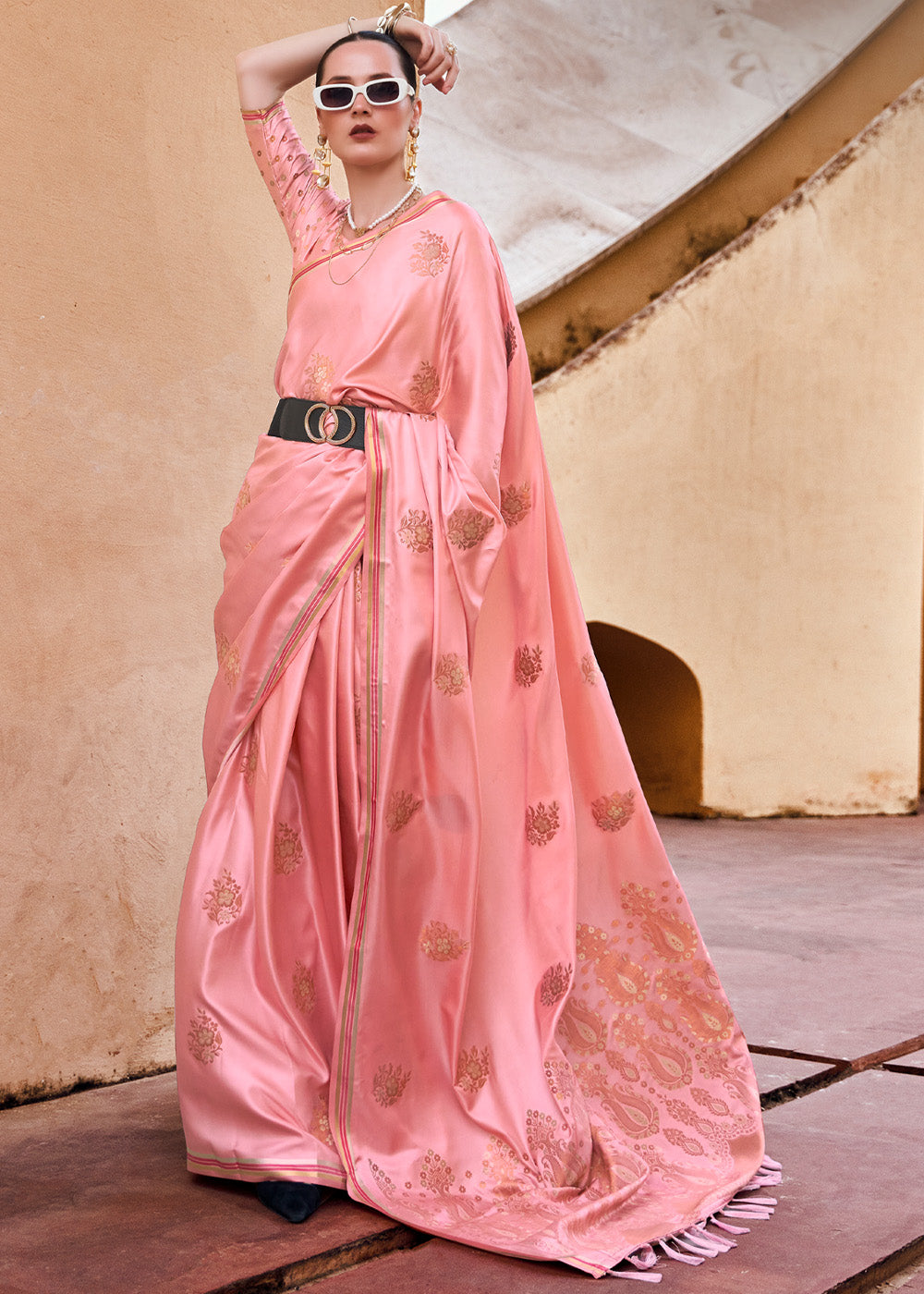 Peach Organza Saree With Hand Embroidery | Singhania's