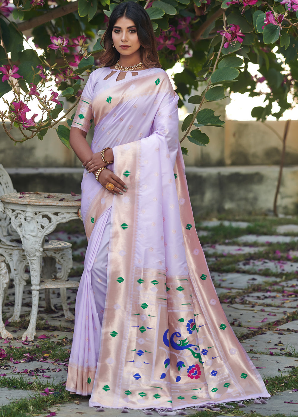 Purple Paithani Silk Handwoven Wedding Festival Heavy Border Saree