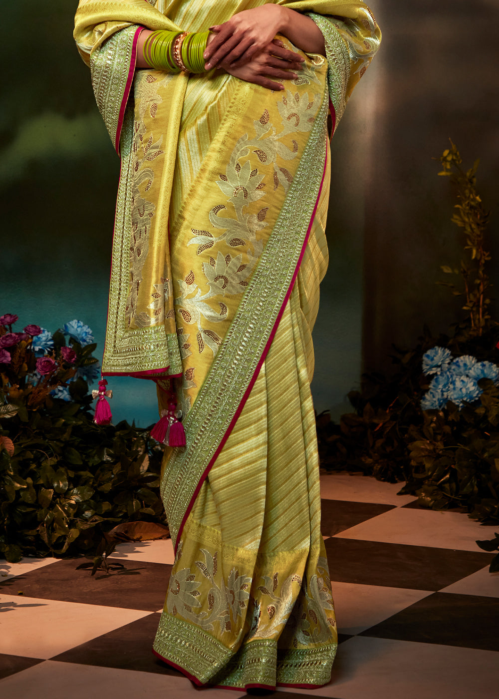 Haldi Yellow Handloom Silk Saree with Zari Work - Monastoor