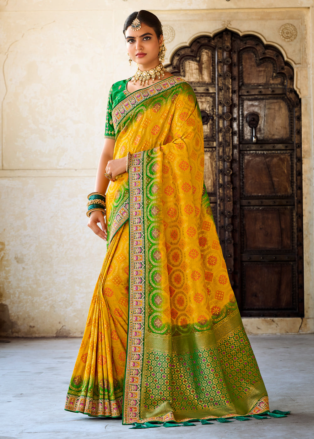 Kelly Green Silk Shimmer Embroidered Saree - NRF42907