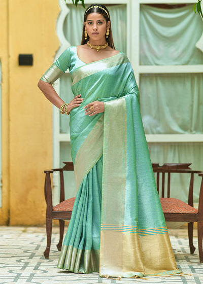 Pista Green Woven South Silk Saree – Zari Banaras