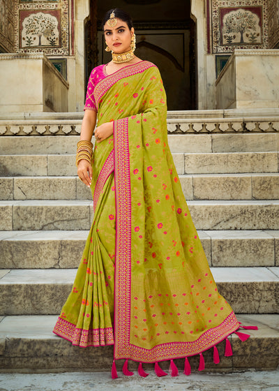 Kelly Green Silk Shimmer Embroidered Saree - NRF42907