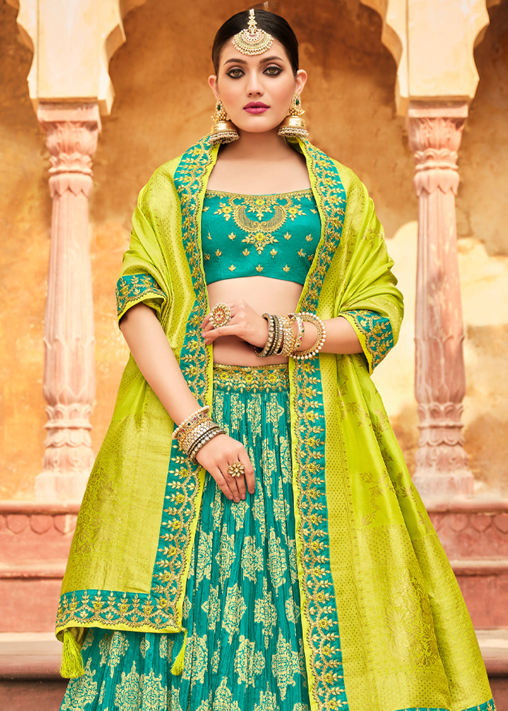 Buy Designer Sarees, Salwar Kameez, Kurtis & Tunic and Lehenga  Choli.Delicate Parrot Green And Blue Anarkali Salwar Kameez