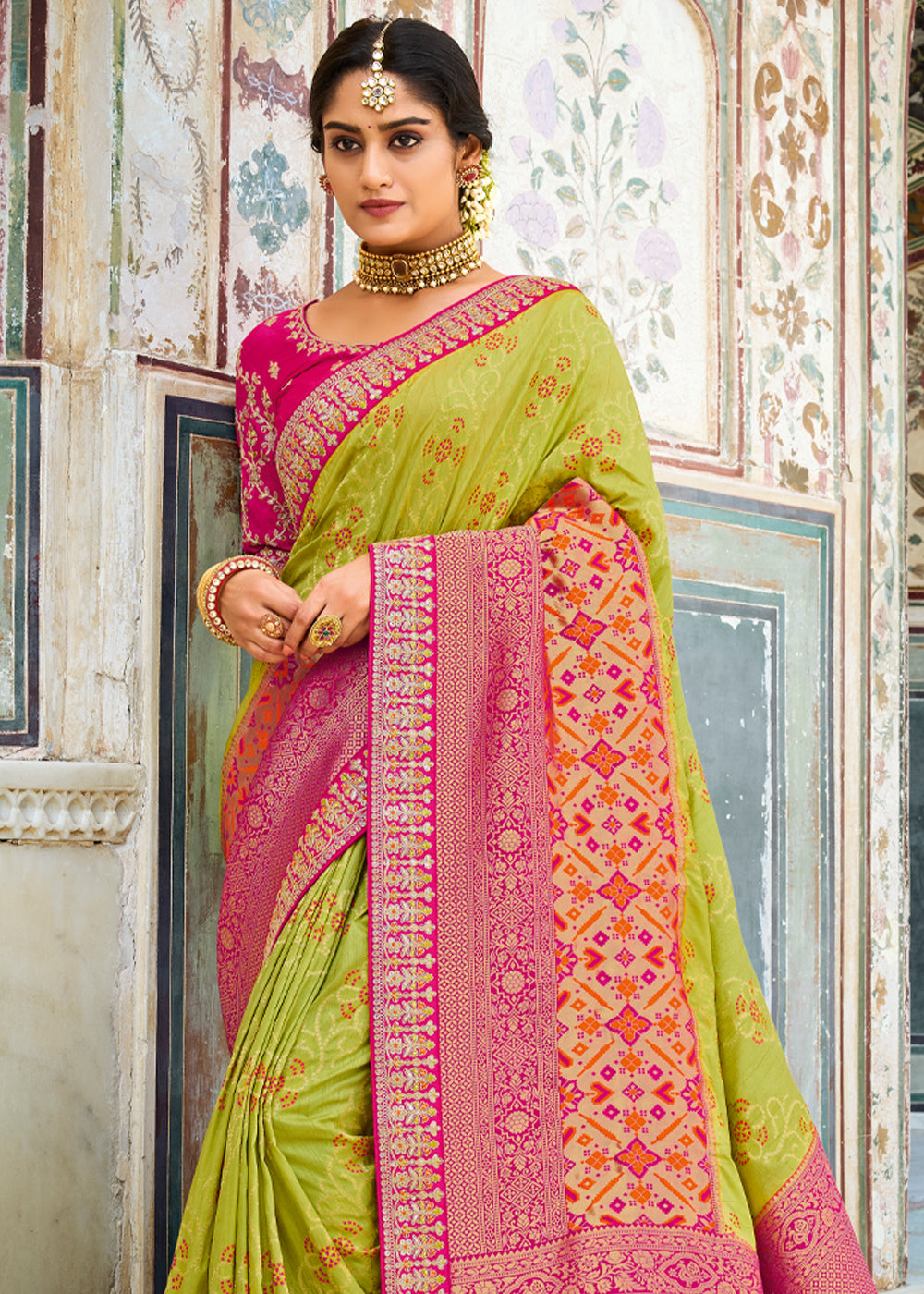 Kelly Green Silk Shimmer Embroidered Saree - NRF42907