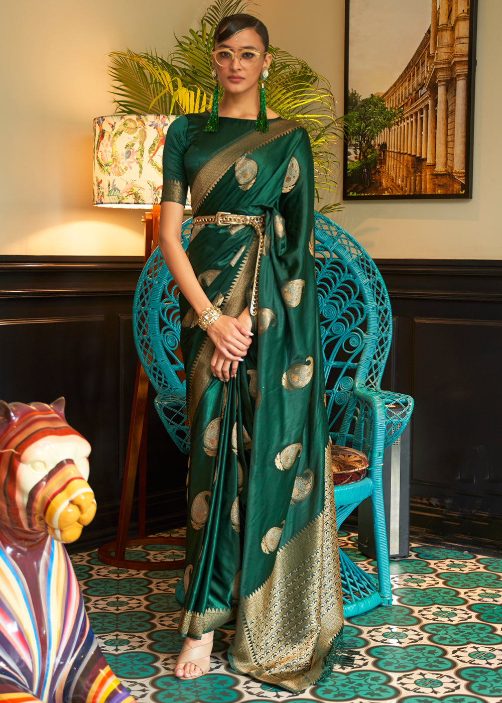 Pista Magic Silk Saree With Contrast Colour Heavy Embroidery Blouse