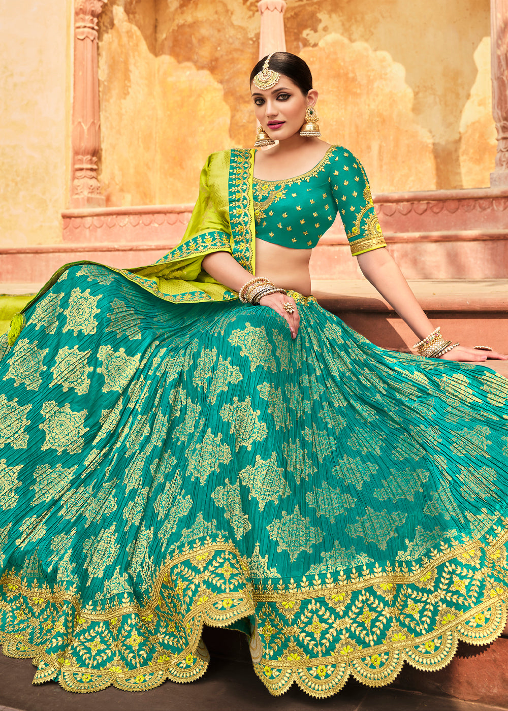 Bluish Green Organza Zarkan Embroidery Lehenga at Rs 16203.00 | Safety  Suits | ID: 2850389521848