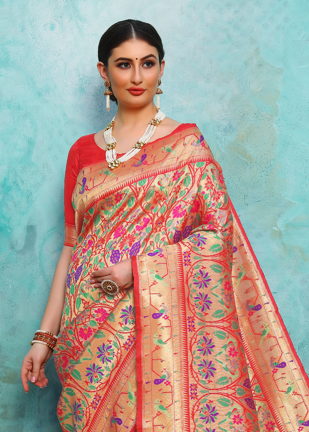 Blush Peach Linen Silk Saree – Zari Banaras