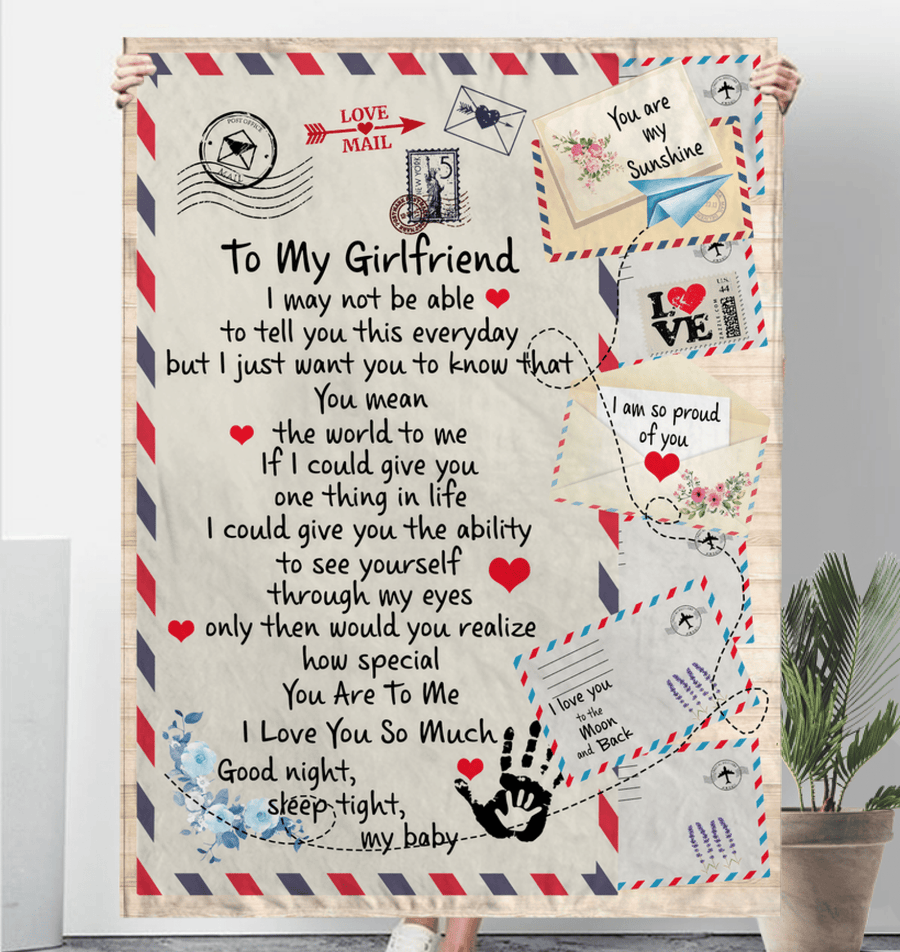 To My Girlfriend You Are World To Me Love So Much Good Night Baby Letter Envelope Gift From Boyfriend Fleece Sherpa Mink Blanket Lamigift