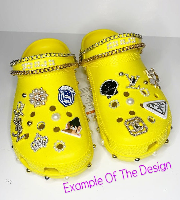 yellow crocs with charms