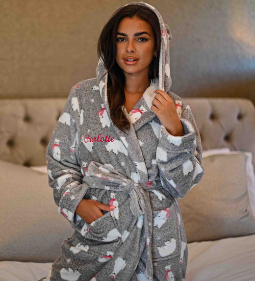 Womens Personalised Dressing Gown Hooded Fleece Lined Fluffy Snuggle Soft  Bath Robe - Etsy