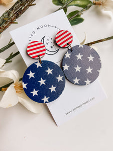 Patriotic Wood Earrings, Stars and Stripes Earrings