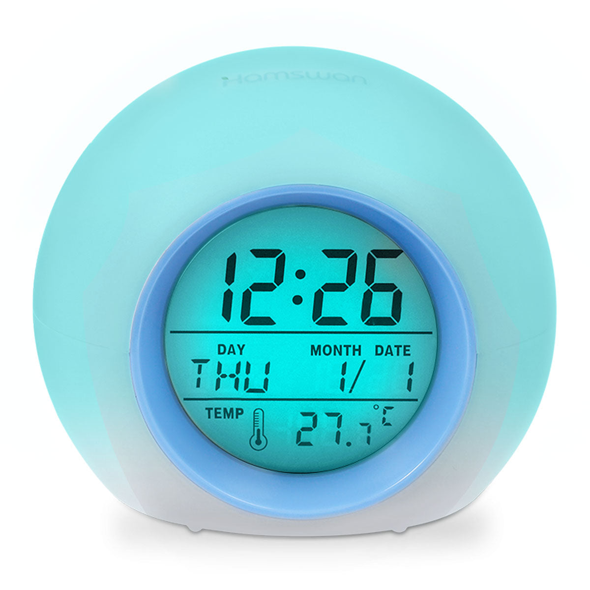 HAMSWAN Despertadores, Regalos Clock Reloi Alarma Despertadores de Niños Cambiado Entre 7 Colores con 8 Tonos Tempreatura para Padres Estudios y Niños ect. 