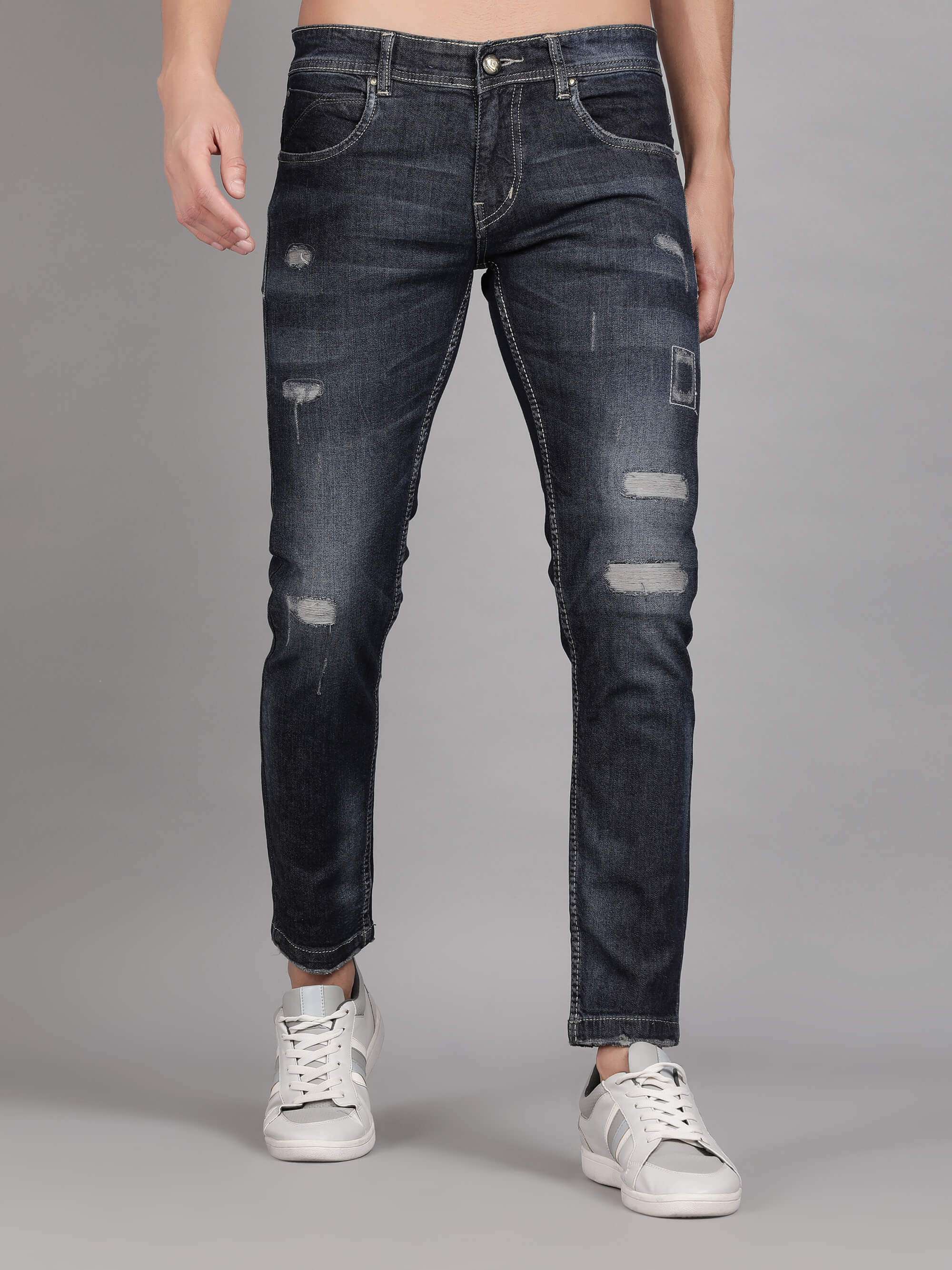 Dark Blue Mildly Distressed Denim Jeans for Men – G O O S E B E R Y®